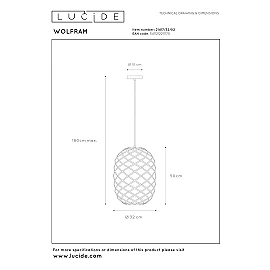 WOLFRAM pendant light Ø 32 cm 1xE27 matt gold / brass (Lucide)