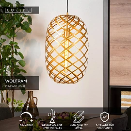 WOLFRAM pendant light Ø 32 cm 1xE27 matt gold / brass (Lucide)