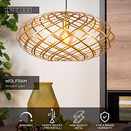 WOLFRAM pendant light Ø 65 cm 1xE27 matt gold / brass (Lucide)