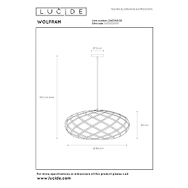 WOLFRAM pendant light Ø65 cm 1xE27 Black (Lucide)