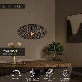 WOLFRAM pendant light Ø65 cm 1xE27 Black (Lucide)