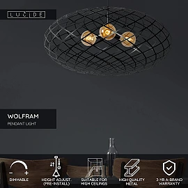 WOLFRAM pendant light Ø100 cm 3xE27 Black (Lucide)