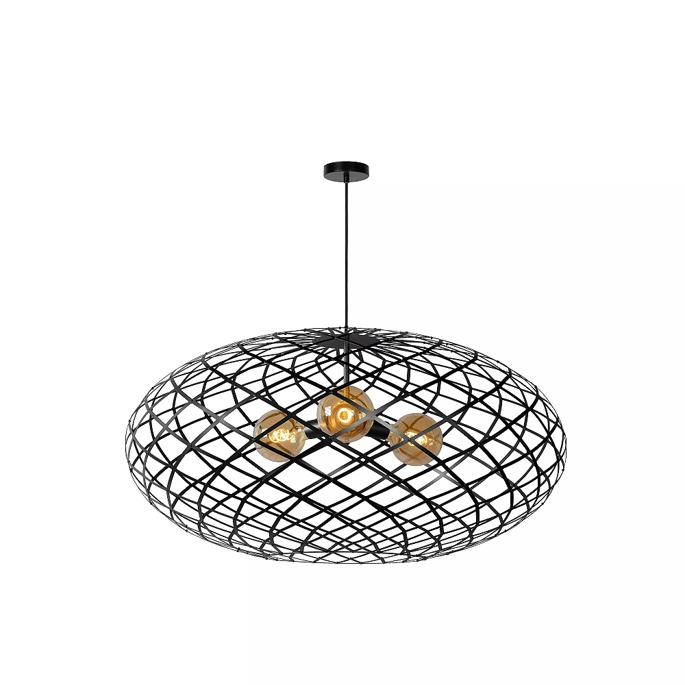 WOLFRAM pendant light Ø100 cm 3xE27 Black (Lucide)