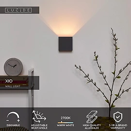 XIO sienas lampa kvadrātveida LED dimmējama G9 1x4W 2700K pelēka (Lucide)