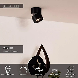 YUMIKO ceiling spotlight Ø7.8 cm LED 10W 2700K black (Lucide)