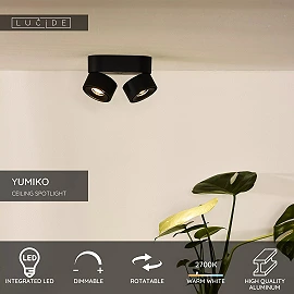 YUMIKO ceiling spotlight LED 2x10W 2700K black (Lucide)