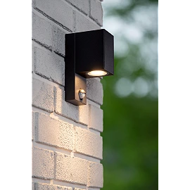 ZARO outdoor wall spotlight 1xGU10 with motion sensor Black (Lucide)