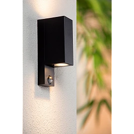ZARO outdoor wall spotlight 2xGU10 with motion sensor Black (Lucide)