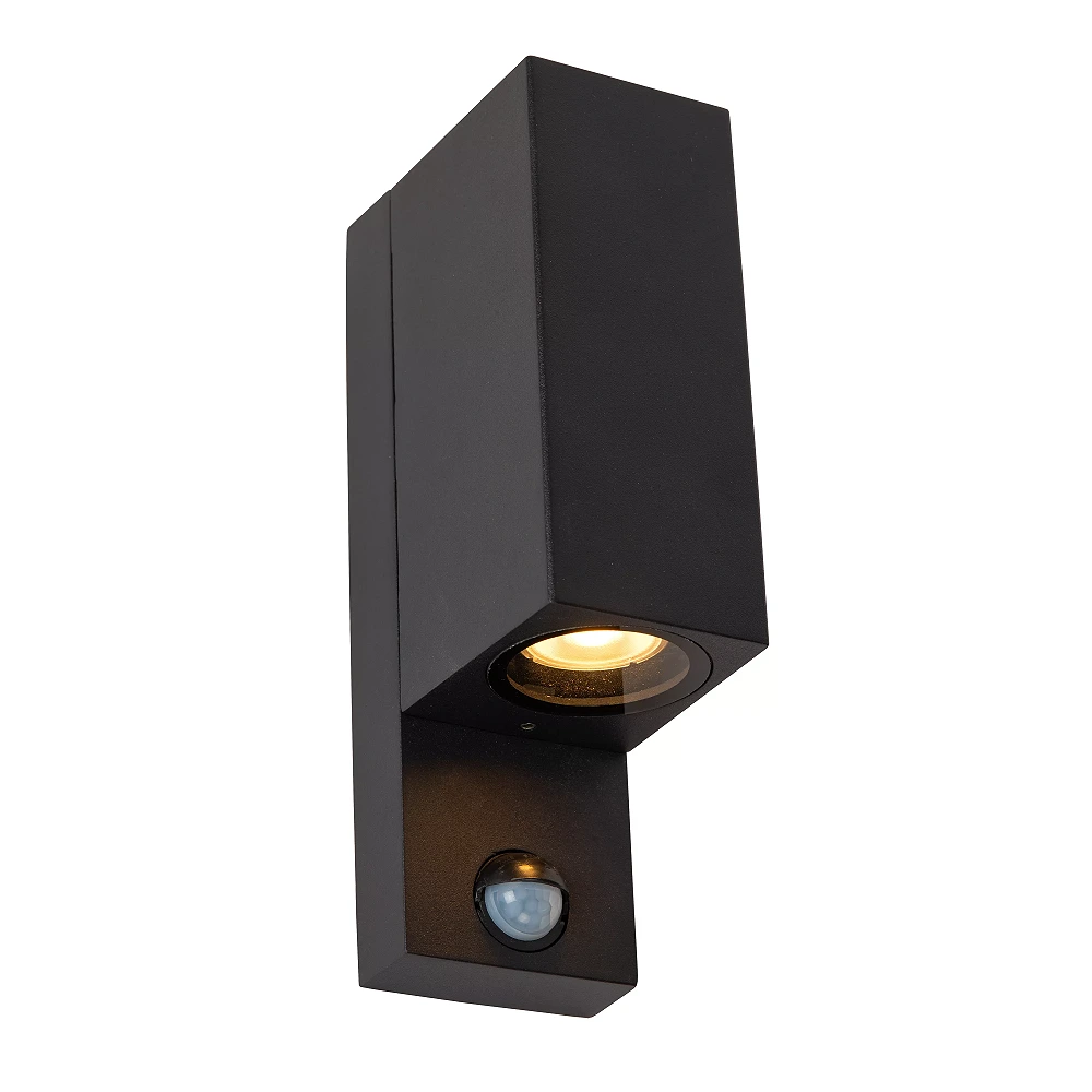 ZARO outdoor wall spotlight 2xGU10 with motion sensor Black (Lucide)