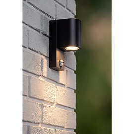 ZARO outdoor wall spotlight 1xGU10 with motion sensor Black (Lucide)