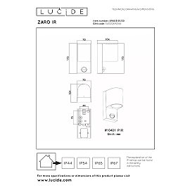 ZARO outdoor wall spotlight 1xGU10 with motion sensor Black (Lucide)