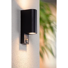 ZARO outdoor wall spotlight 2xGU10 with motion sensor Black (Lucide)