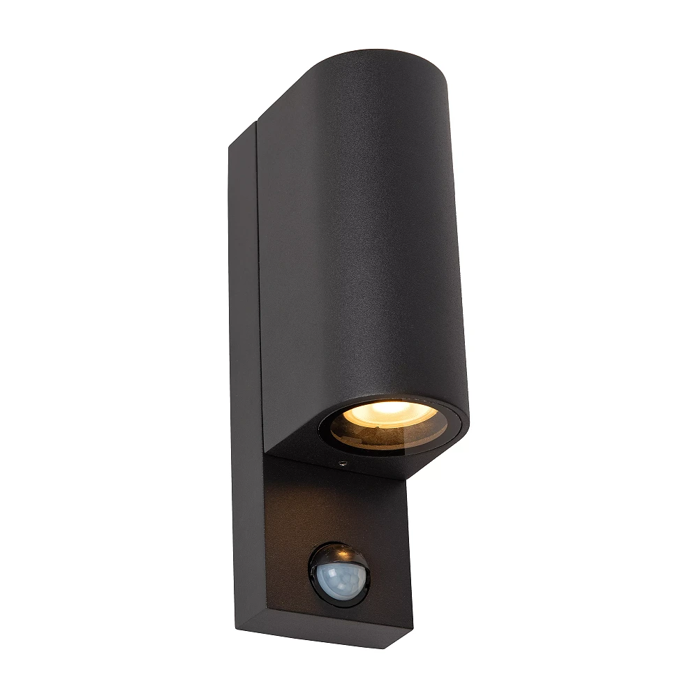 ZARO outdoor wall spotlight 2xGU10 with motion sensor Black (Lucide)