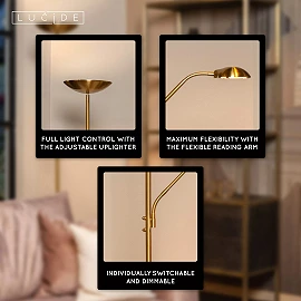 ZENITH floor reading lamp LED 20W + 4W brass (Lucide)
