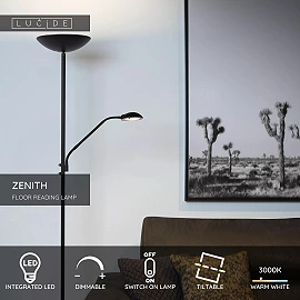 ZENITH floor reading lamp LED 20W + 4W black (Lucide)