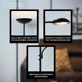 ZENITH floor reading lamp LED 20W + 4W black (Lucide)