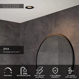 ZIVA recessed spotlight bathroom 1 x 50 W GU10 IP44 black (Lucide)