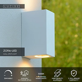 ZORA-LED outdoor wall spotlight 2x5W GU10 white (Lucide)