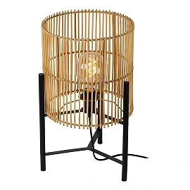Galda lampa JANTINE Ø30 × 45,5 cm, 1×E27, dabīgs rotangs/melna (Lucide)