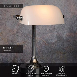 Galda lampa BANKER 1xE14, hromēta (Lucide)