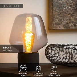 BECKY table lamp Ø20 cm 1xE27 smoke grey (Lucide)