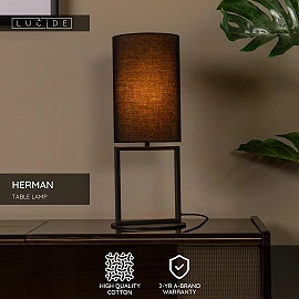 HERMAN galda lampa Ø20 cm 1xE27 melna (Lucide)