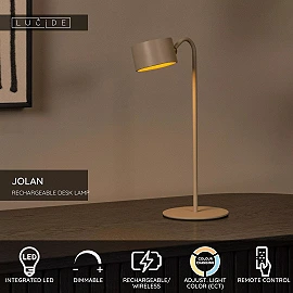 JOLAN rechargeable LED desk/clamp/wall lamp taupe (Lucide)