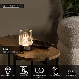 LILY rechargeable LED table lamp set of 3 gun metal (Lucide)