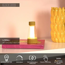 LORALI rechargeable IP44 LED table lamp ocher yellow (Lucide)