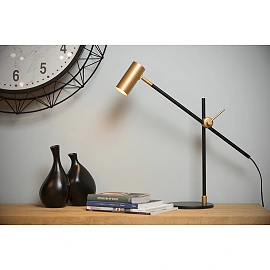 PHILINE - retro Table lamp - 1x GU10 - Black with gold (Lucide)