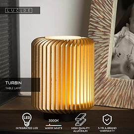TURBIN LED table lamp 5W 3000K, Matt Gold / Brass (Lucide)