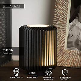 Galda lampa TURBIN LED 5W 3000K, melna (Lucide)