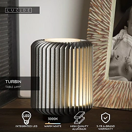 Galda lampa TURBIN LED 5W 3000K, pelēka (Lucide)