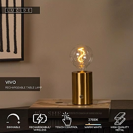 VIVO rechargeable LED table lamp matt gold / brass (Lucide)