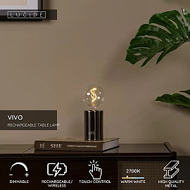 VIVO rechargeable LED table lamp satin gunmetal (Lucide)