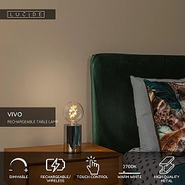 VIVO rechargeable LED table lamp chrome (Lucide)