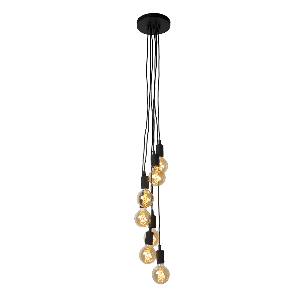 Pendant light "FIX Multiple", 7xE27 max. 60W, black - silicone - 08408-07-30 (Lucide)