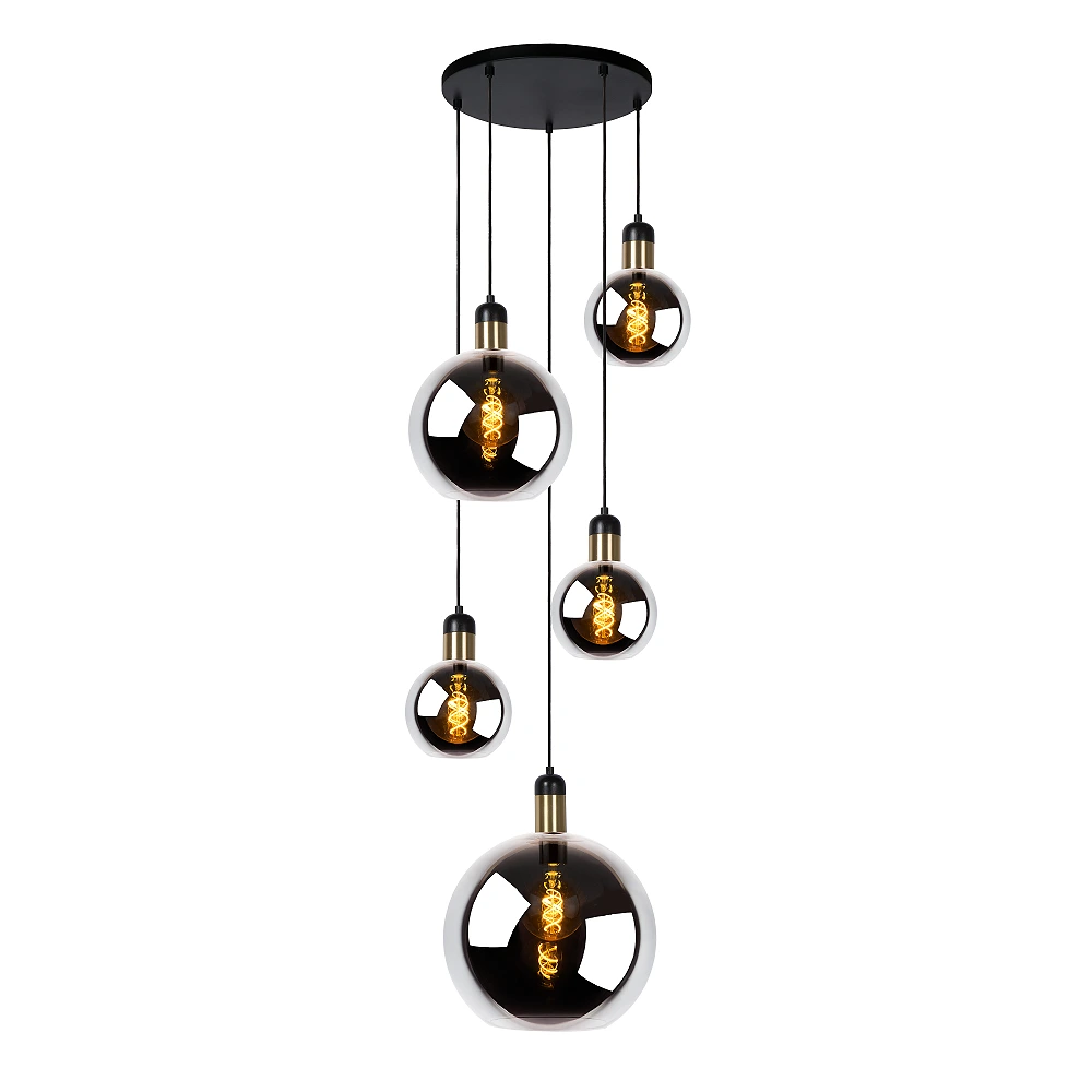 Pendant lamp "JULIUS", 5x E27, 40W, smoke grey - glass, metal - 34438-05-65 (Lucide)