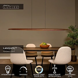 LANGHOLT pendant light 1x28W wood (Lucide)