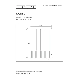 Pendant light "LIONEL", 5x E27, black, metal - 73406-05-30 (Lucide)