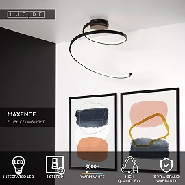 MAXENCE LED 3 StepDim ceiling light Ø46 cm 24 W black (Lucide)