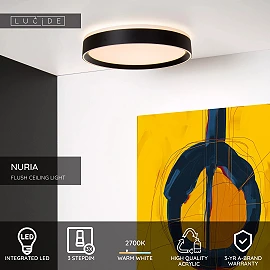 NURIA ceiling light Ø30 cm LED 18 W 2700K 3-StepDim black (Lucide)