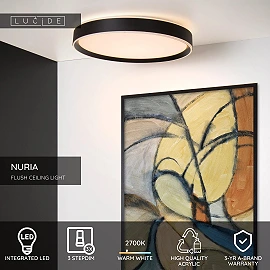 NURIA ceiling light Ø50 cm LED 36 W 2700K 3-StepDim black (Lucide)