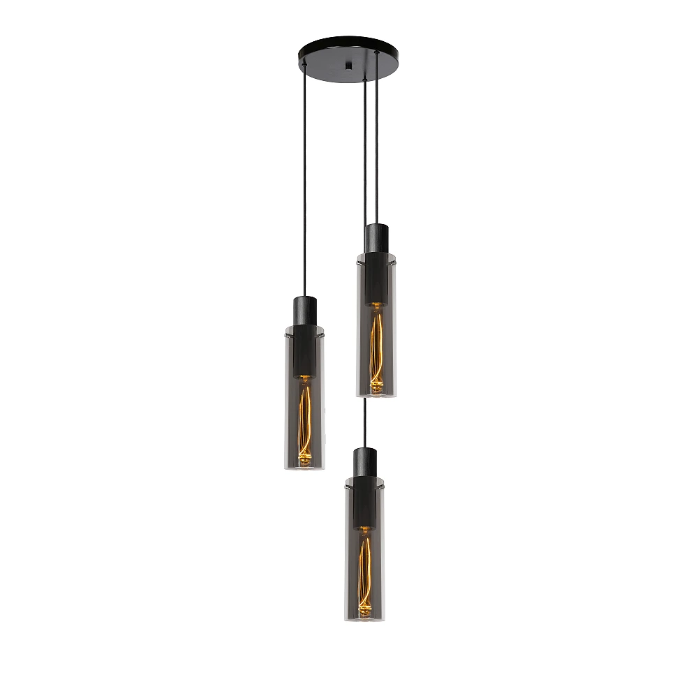 Pendant light "ORLANDO", 3x E27, smoke grey, glass - 74404-13-65 (Lucide)