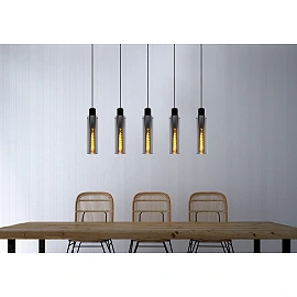 Pendant light "ORLANDO", 5x E27, smoke grey, glass - 74404-05-65 (Lucide)