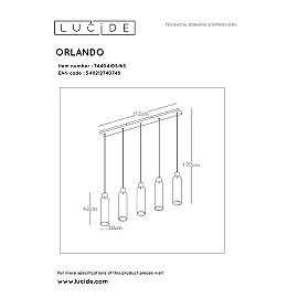 Pendant light "ORLANDO", 5x E27, smoke grey, glass - 74404-05-65 (Lucide)