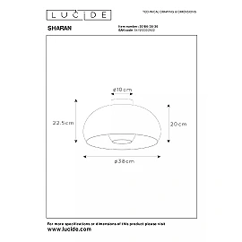 Griestu lampa "SHARAN", Ø 38 cm, 1xE27 - 30186-38-30 (Lucide)