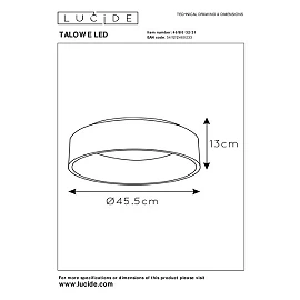 Flush ceiling light "TALOWE", Ø 45,5 cm, LED, 1x30W, 3000K - 46100-32-31 (Lucide)