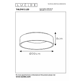 Flush ceiling light "TALOWE", Ø 30 cm, LED, 1x30W, 3000K - 46100-20-31 (Lucide)