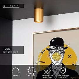 TUBE ceiling spotlight Ø9.6 cm 1xGU10 50W matt gold / brass (Lucide)